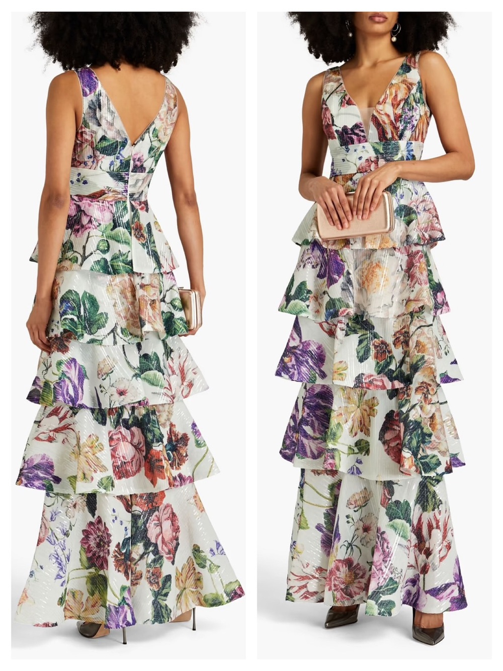 MARCHESA NOTTE Plunging V-Neck Floral Printed Gown - Picture 7 of 7